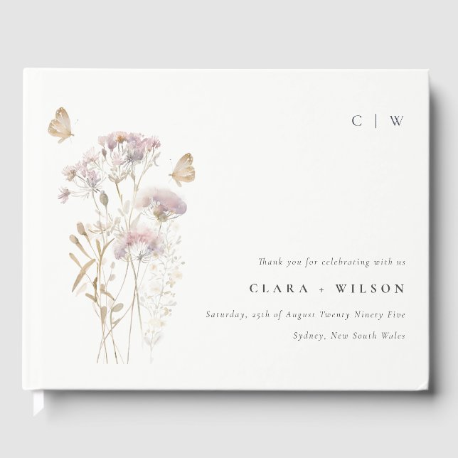 Livre D'or Lilac Boho Fleur sauvage Fern Mariage botanique (Recto)