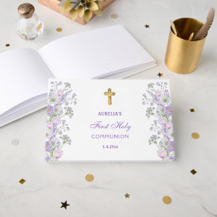 Livre D'or Lilac Flowers First Communion Guest Book