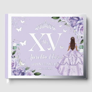 Livre D'or Lilas Pourpre Floral Quinceañera Quince 15 Argent