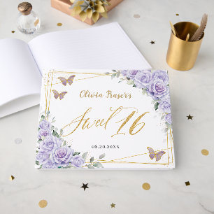 Livre D'or Lilas Violet Papillons Floraux Or Sweet Sixteen