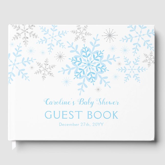 Livre D'or Little Snowflake Boy Baby shower Bleu Argent (Recto)
