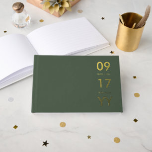 Livre D'or Loden Green Foil Moderne Mariage Date Typographie