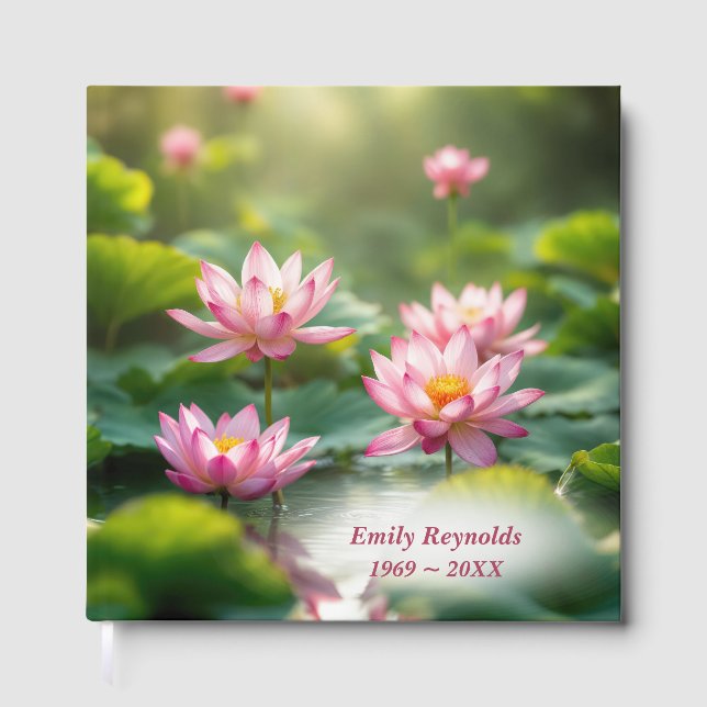 Livre D'or Lotus rose flottant et Lily Pads en étang (Recto)