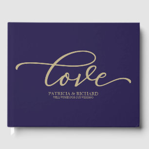 Livre D'or Love Chic Gold Script Mariage bleu marine