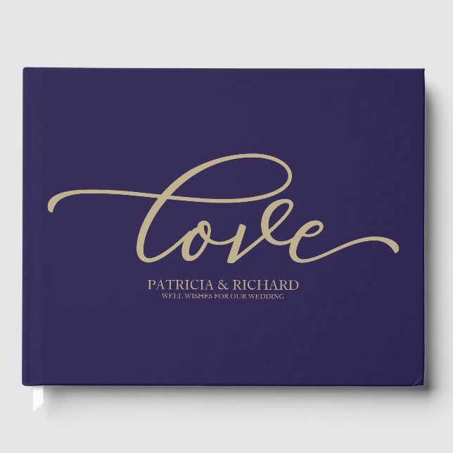 Livre D'or Love Chic Gold Script Mariage bleu marine (Recto)