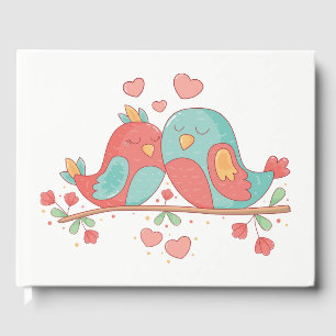 Livre D'or Lovebird rose et bleu Mariage Fête des mariées ois
