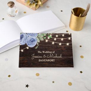 Livre D'or Lumières de Chaîne Rustiques Mariage Floral Bleu