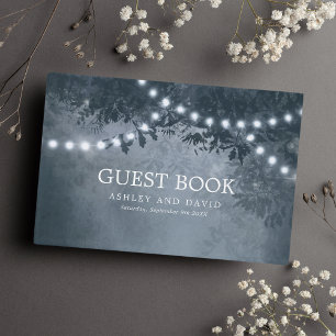 Livre D'or Lumières de Noël Bleu Marine Arbre Rustique Mariag