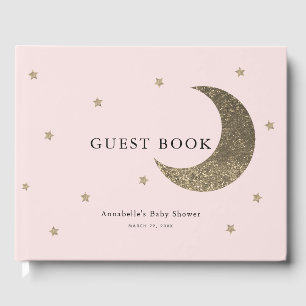 Livre D'or Lune d'or et étoiles Baby shower rose pâle