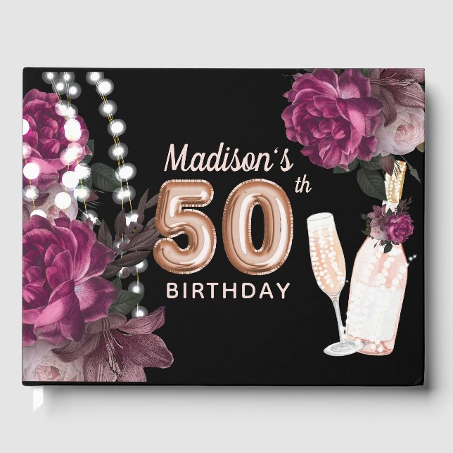 Livre D'or Luxe 50e anniversaire Vin Rose personnalisé (Recto)