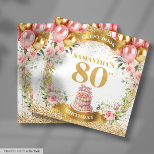 Livre D'or Luxe 80e anniversaire Guest Book Pink Gold Florals