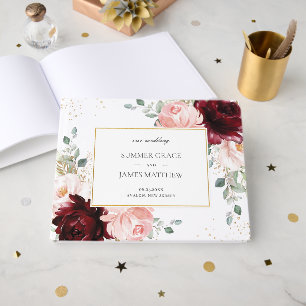 Livre D'or Luxe Bourgogne Blush Roses Rose Mariage Floral