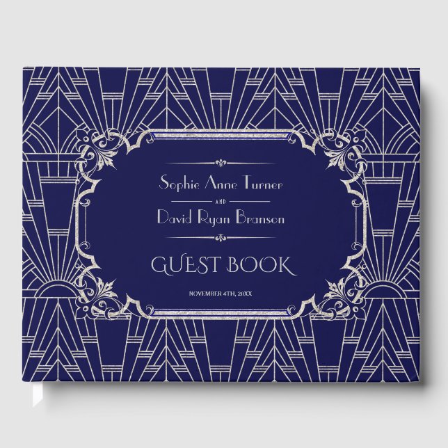 Livre D'or Luxe Silver Navy Blue Great Gatsby 20s Mariage (Recto)