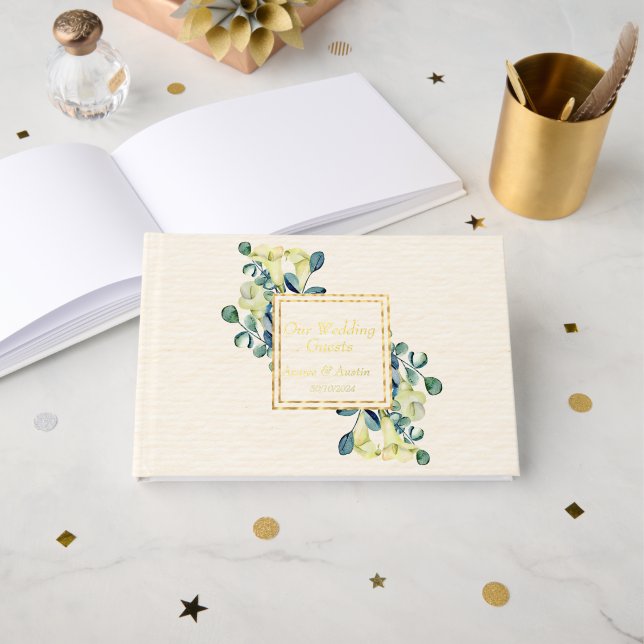 Livre D'or Lys Calla blancs et Eucalyptus (Recto ouvert)