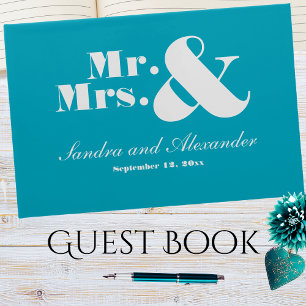 Livre D'or M. et Mme Simple Turquoise Aqua Blue