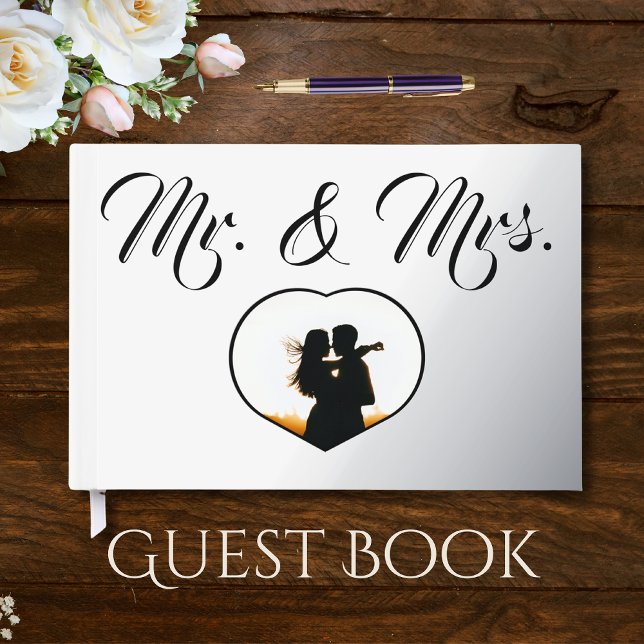 Livre D'or M. Mme Elegant Silver Foil Mariage de coeur photo (Créateur téléchargé)