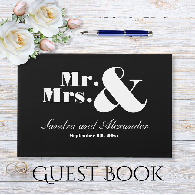 Livre D'or M. Mme Moderne Chic Minimal Mariage noir blanc (Créateur téléchargé)