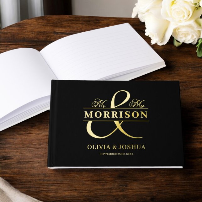 Livre D'or M. Mme Photo Black Elegant Moderne Mariage Or (Créateur téléchargé)