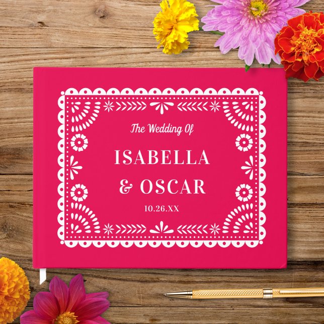Livre D'or Magnifique Mariage rose chaud Picado Papel Orné (Créateur téléchargé)