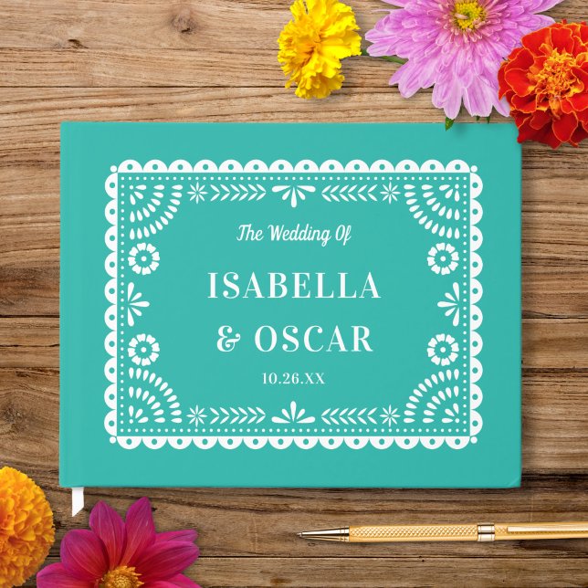 Livre D'or Magnifique Ornate Papel Picado Aqua Mariage (Créateur téléchargé)
