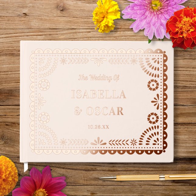 Livre D'or Magnifique Ornate Papel Picado Rose Mariage or (Créateur téléchargé)