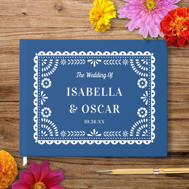 Livre D'or Magnifique Papel Orné Picado Mariage Bleu (Créateur téléchargé)