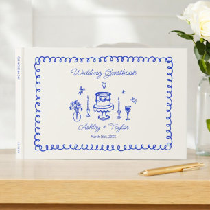 Livre D'or Main Whimsical tiré Quirky Blue Mariage