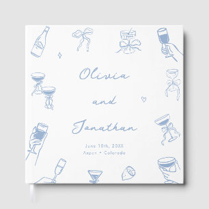 Livre D'or Main Whimsical tiré Quirky Dusty Blue Mariage