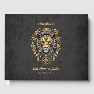 Livre D'or Majestic tête de lion doré avec crinière noire.