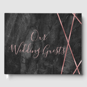 Livre D'or Marbre noir Rose Gold Lines Geo Mariage Monogramme