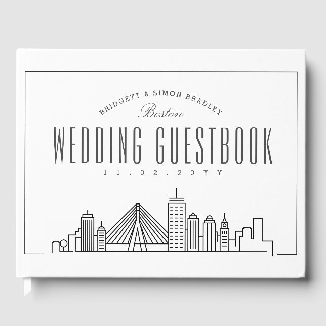 Livre D'or Mariage À Boston | Ligne Skyline Déco Moderne (Recto)