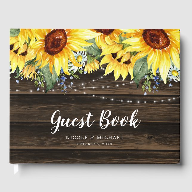 Livre D'or Mariage à cordes florales de tournesol rustique (Recto)