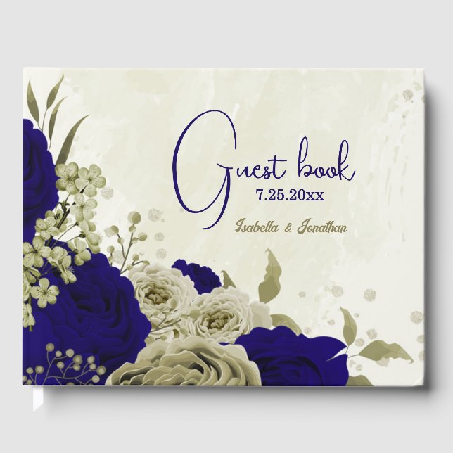 Livre D'or Mariage à fleurs bleu Royal (Recto)