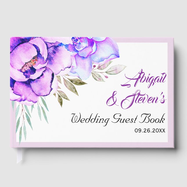 Livre D'or Mariage à fleurs d'aquarelle violette (Recto)