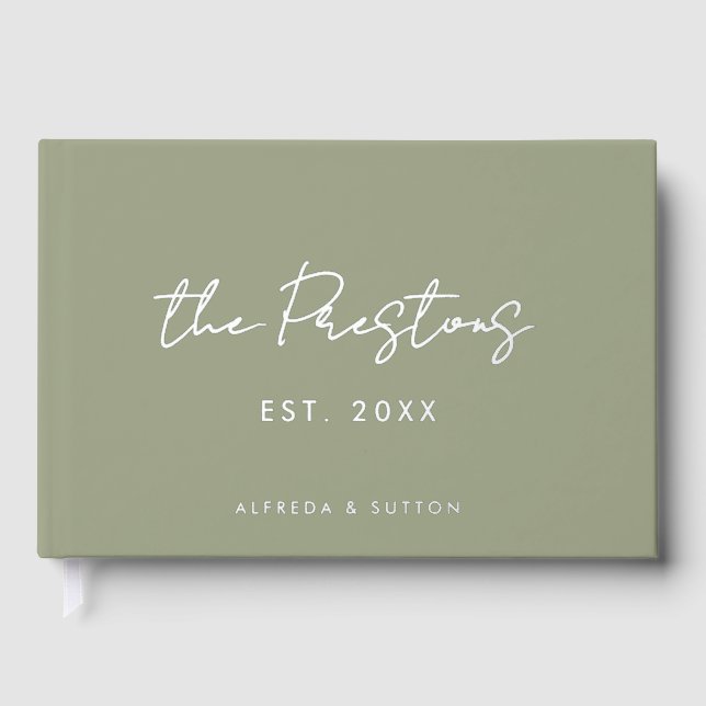 Livre D'or Mariage à huile moderne Sage vert et argent (Recto)