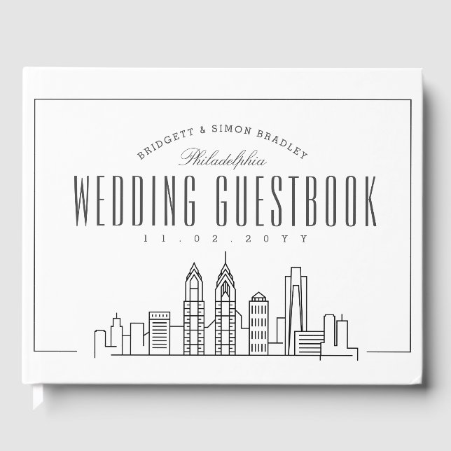 Livre D'or Mariage À Philadelphie | Ligne Skyline Déco modern (Recto)