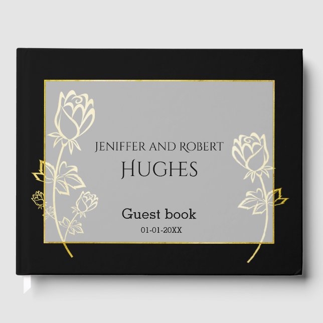 Livre D'or Mariage à thème Rose de feuille d'or (Recto)