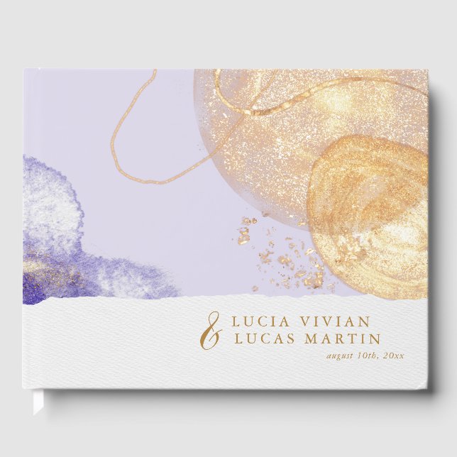 Livre D'or Mariage Abstrait luxueux violet et doré (Recto)