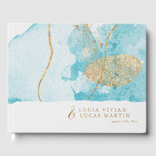 Livre D'or Mariage Abstrait Luxury Blue Gold