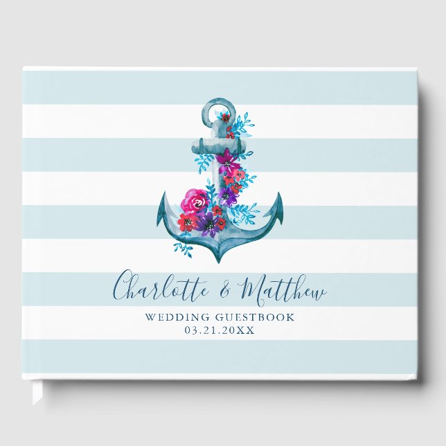 Livre D'or Mariage Ancre d'aquarelle bleu marine (Recto)