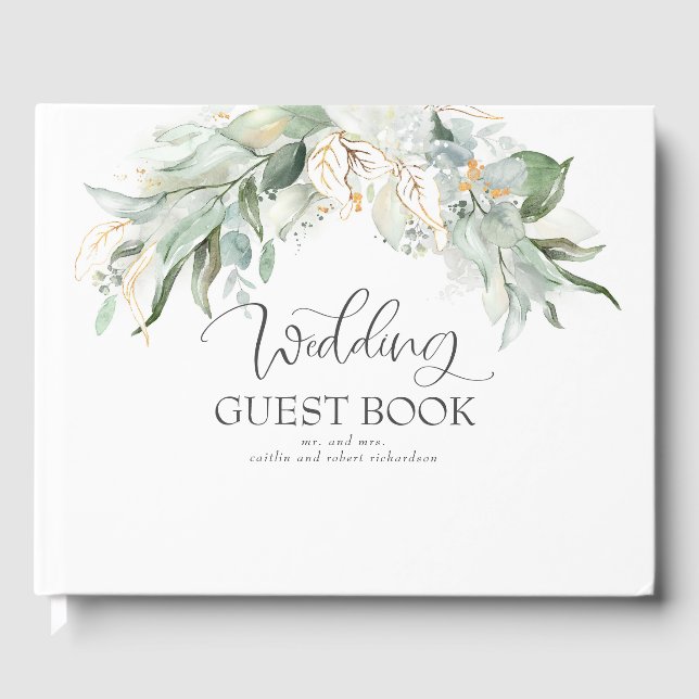 Livre D'or Mariage aquarelle bohème verdure et or (Recto)