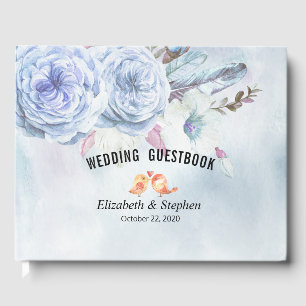 Livre d'or mariage Aquarelle Boho Plumes florales