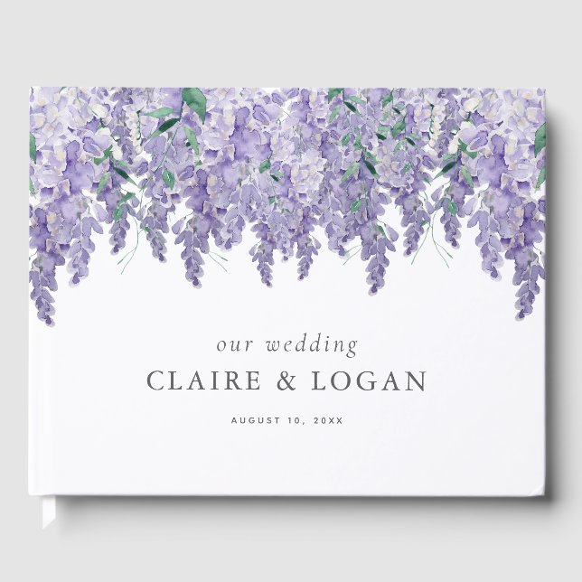 Livre D'or Mariage aquarelle poussiéreux violet Wisteria (Recto)