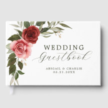 Mariage aquarelle romantique rouge et sauge floral