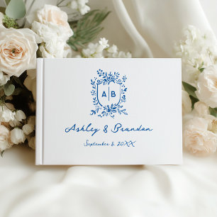 Livre D'or Mariage Armoiries Monogramme Fantaisie Bleu França