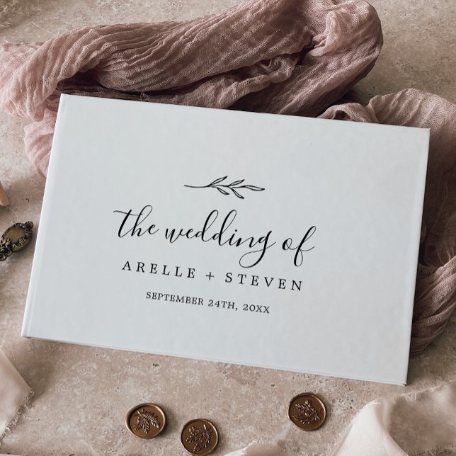 Livre D'or Mariage arrière noir et blanc à feuilles minimales (Créateur téléchargé)