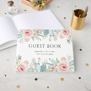 Livre D'or Mariage au Cactus Aquarelle Floral Désertique Bo