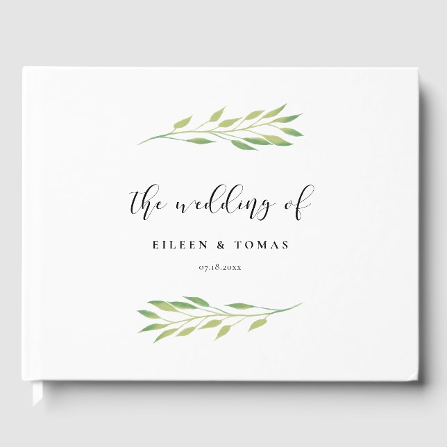 Livre D'or Mariage aux feuilles vertes aquarelle (Recto)