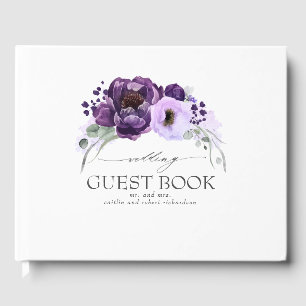 Livre D'or Mariage blanc élégant à fleurs violettes