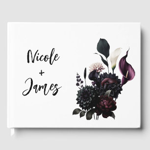 Livre D'or Mariage Blanc Floral Romantique Sombre Humeur